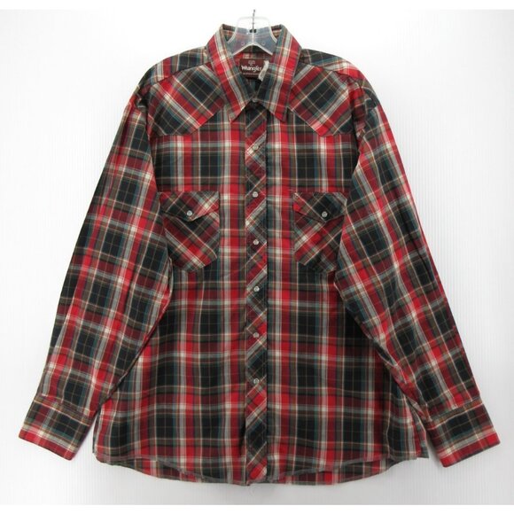 VINTAGE Wrangler Shirt XL Western Pearl Snap Plaid Cowboy Rodeo 80s 90s - Picture 1 of 10